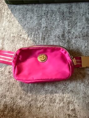 Pink Crossbody Belt Bag - Quilted Nylon Fanny Pack